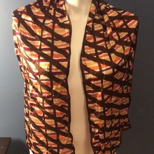 Brown, peach yellow maroon silky scarf